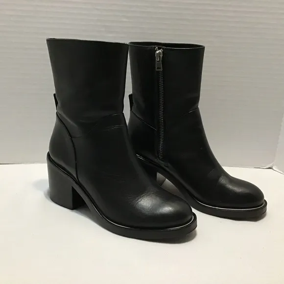 All Saints Women’s Biker Boots MacArthur Black Side Zipper Stack Heels Size 8.5