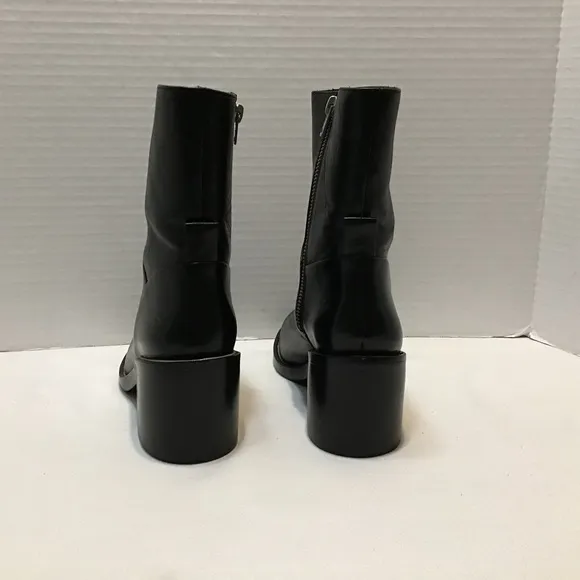 All Saints Women’s Biker Boots MacArthur Black Side Zipper Stack Heels Size 8.5