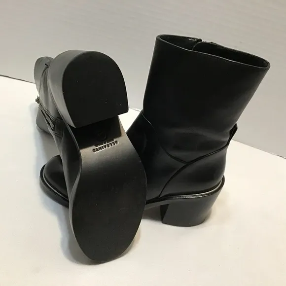 All Saints Women’s Biker Boots MacArthur Black Side Zipper Stack Heels Size 8.5