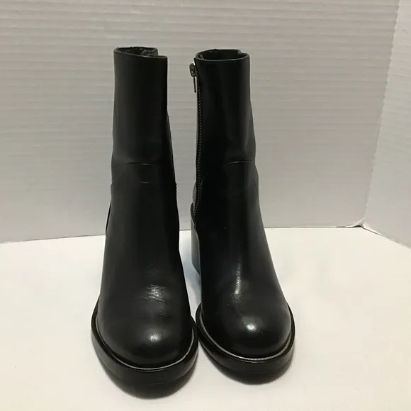 All Saints Women’s Biker Boots MacArthur Black Side Zipper Stack Heels Size 8.5
