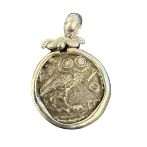 Ancient Greece -  AR Tetradrachma - Athena   Owl  - Mounted in Sterling Silver wrap - Circa 454-406 BCE