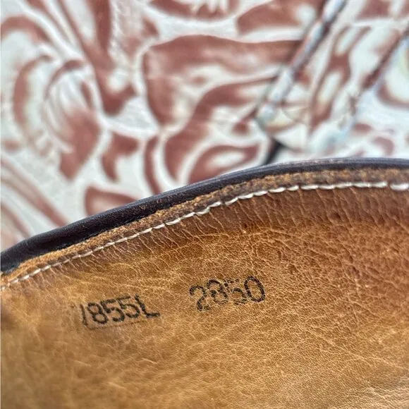 Anderson Bean Jessie James Floral Tooled Cowboy Boots 8 Neutral Cream Brown Boho