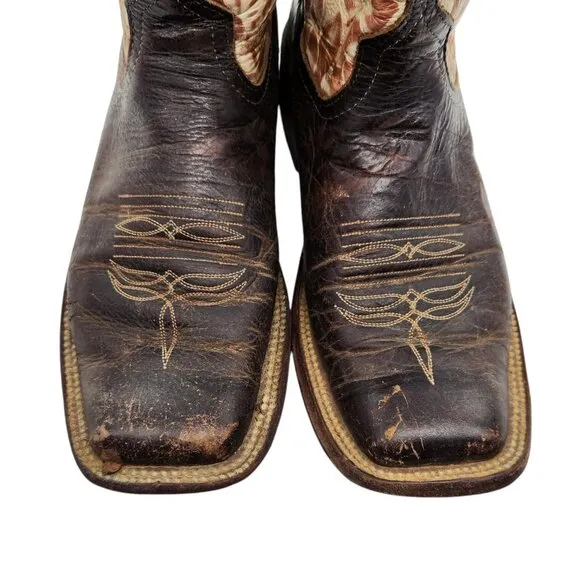 Anderson Bean Jessie James Floral Tooled Cowboy Boots 8 Neutral Cream Brown Boho