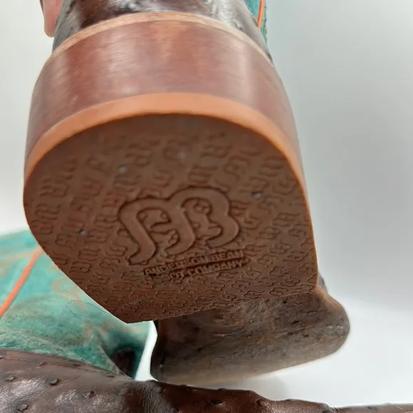Anderson Bean Sz 5 Turquoise &amp; Chocolate Ostrich Print Cowboy Boots