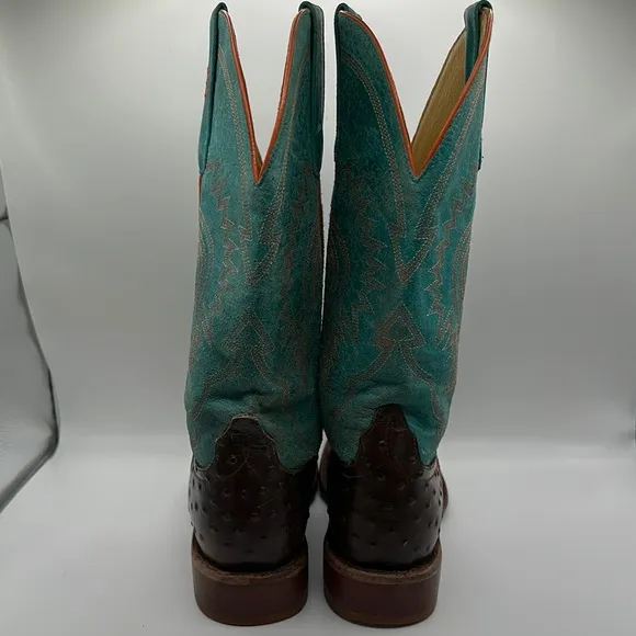 Anderson Bean Sz 5 Turquoise &amp; Chocolate Ostrich Print Cowboy Boots