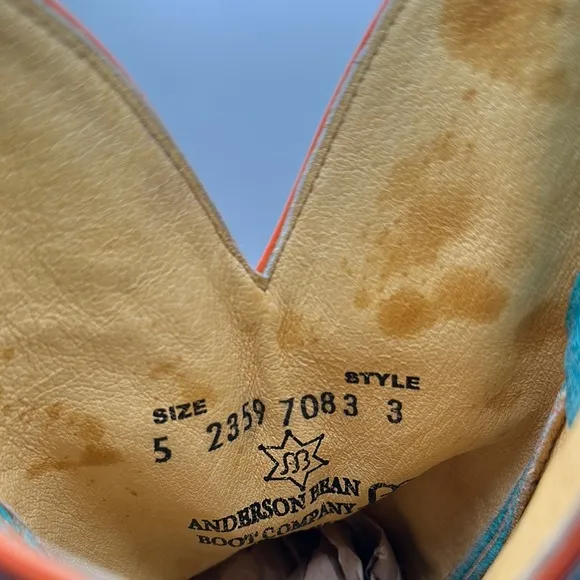 Anderson Bean Sz 5 Turquoise &amp; Chocolate Ostrich Print Cowboy Boots