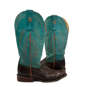 Anderson Bean Sz 5 Turquoise &amp; Chocolate Ostrich Print Cowboy Boots