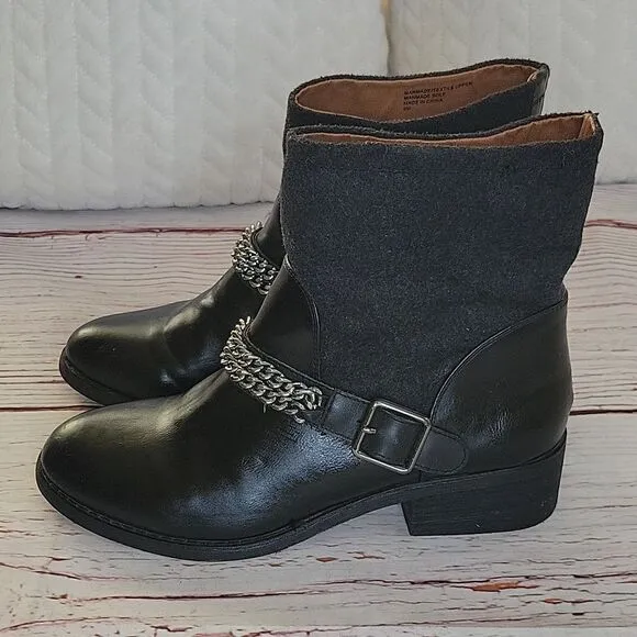 ANN TAYLOR LOFT Black Moto Boots with Silver Chains Size 9