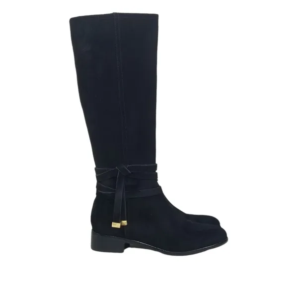 ANN TAYLOR Womens Black Leather Suede Knee High Riding Boots Size 6
