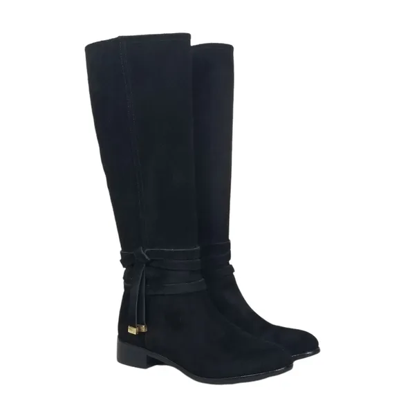 ANN TAYLOR Womens Black Leather Suede Knee High Riding Boots Size 6