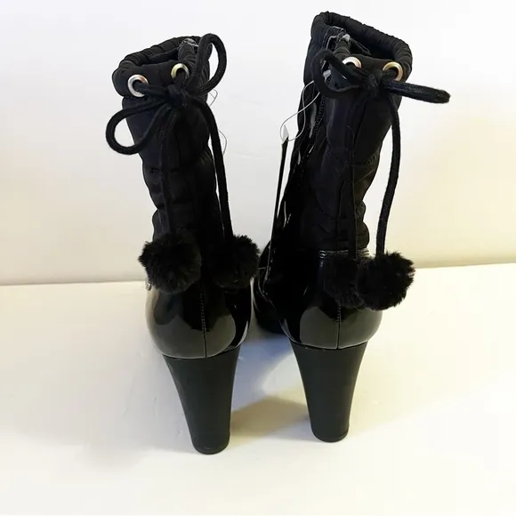 Anne Klein AK Sport Women Winter Boots Sz 9.5 Black Xhale Nylon Heeled Faux Fur