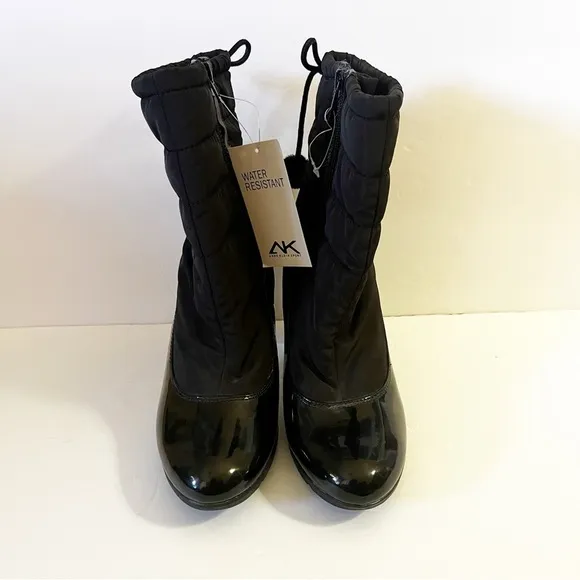 Anne Klein AK Sport Women Winter Boots Sz 9.5 Black Xhale Nylon Heeled Faux Fur