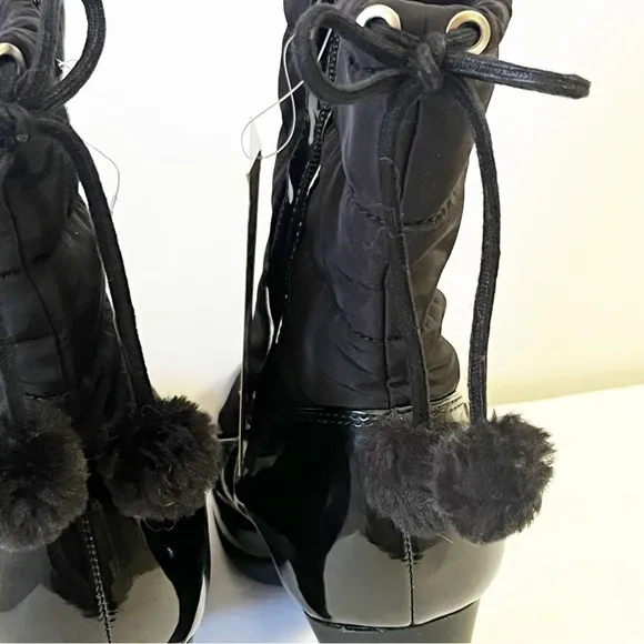 Anne Klein AK Sport Women Winter Boots Sz 9.5 Black Xhale Nylon Heeled Faux Fur