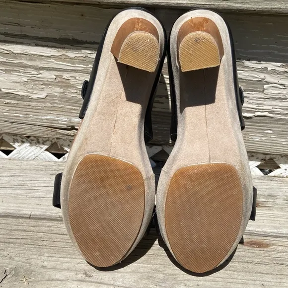 Anthopologie Antelope Leather Wood Heel Clog Sandal Shoes Women's Size 7 - 7.5