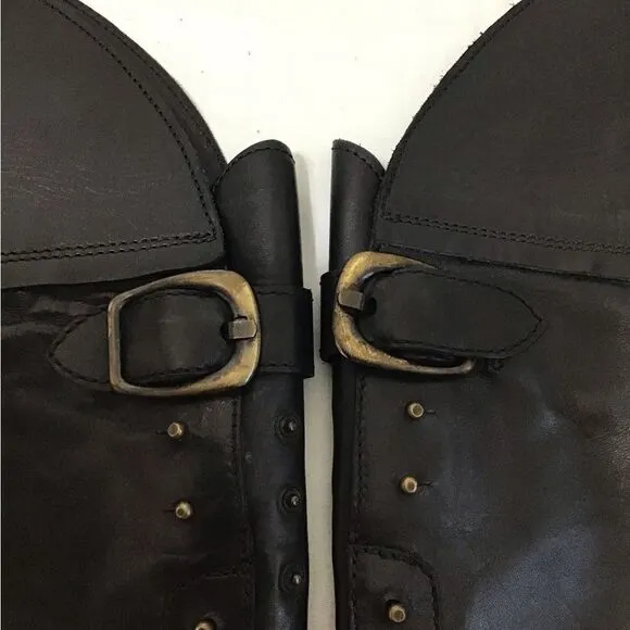 Anthropologie Area Forte Knee High Black Leather Studded Riding Boots Size 37