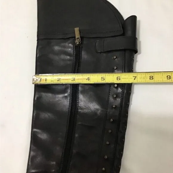 Anthropologie Area Forte Knee High Black Leather Studded Riding Boots Size 37