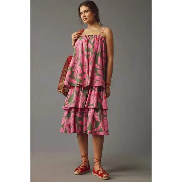Anthropologie Corey Lynn Calter Tie-Shoulder Tiered Midi Dress NWT SZ S and 1X