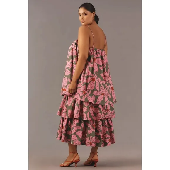 Anthropologie Corey Lynn Calter Tie-Shoulder Tiered Midi Dress NWT SZ S and 1X