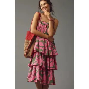 Anthropologie Corey Lynn Calter Tie-Shoulder Tiered Midi Dress NWT SZ S and 1X