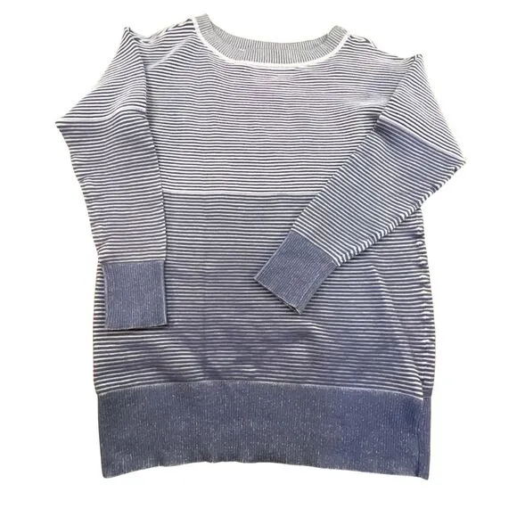 Anthropologie Daily Practice Womens Blue Striped  Corded Sweater Small Boat Neck