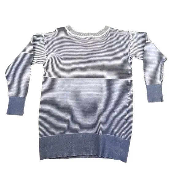 Anthropologie Daily Practice Womens Blue Striped  Corded Sweater Small Boat Neck