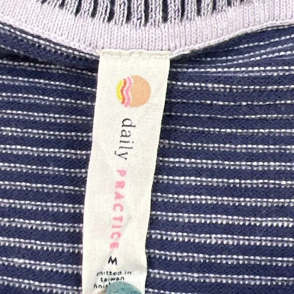 Anthropologie Daily Practice Womens Blue Striped  Corded Sweater Small Boat Neck