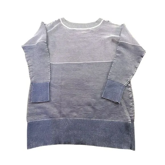 Anthropologie Daily Practice Womens Blue Striped  Corded Sweater Small Boat Neck