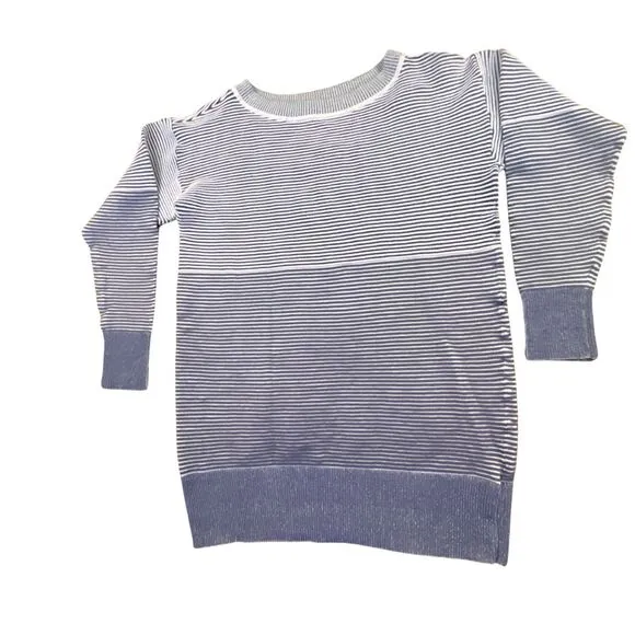 Anthropologie Daily Practice Womens Blue Striped  Corded Sweater Small Boat Neck