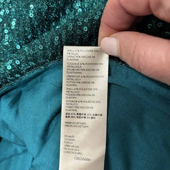 Anthropologie Maeve Alicia Sequined Midi Skirt Womens M Sequins Teal Green Disco