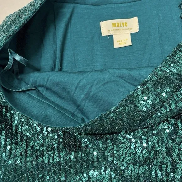 Anthropologie Maeve Alicia Sequined Midi Skirt Womens M Sequins Teal Green Disco