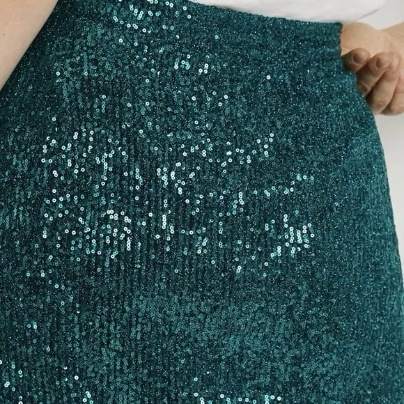 Anthropologie Maeve Alicia Sequined Midi Skirt Womens M Sequins Teal Green Disco