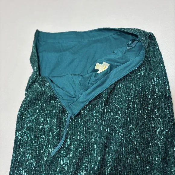 Anthropologie Maeve Alicia Sequined Midi Skirt Womens M Sequins Teal Green Disco