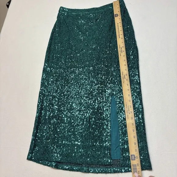 Anthropologie Maeve Alicia Sequined Midi Skirt Womens M Sequins Teal Green Disco