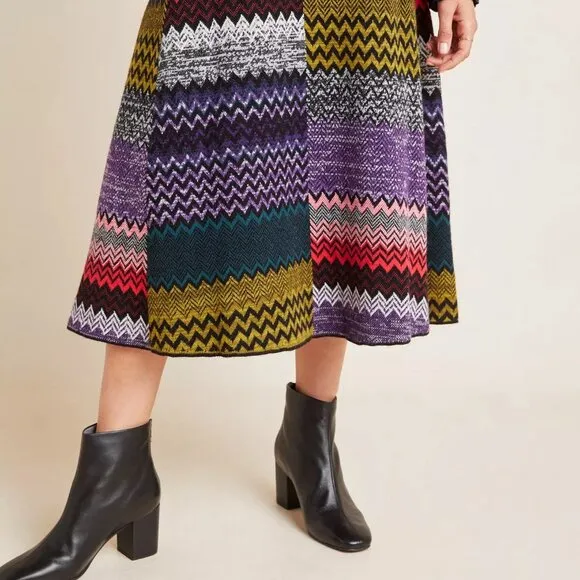 Anthropologie Patchwork Knit Midi Skirt, XL