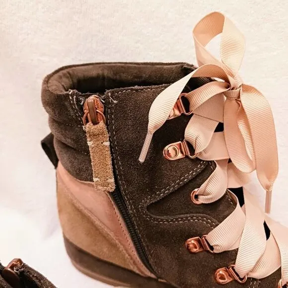 Anthropology Hiking Boots Sz 8 Brown Pink LEATHER SUEDE Keli Dagger Brooklyn