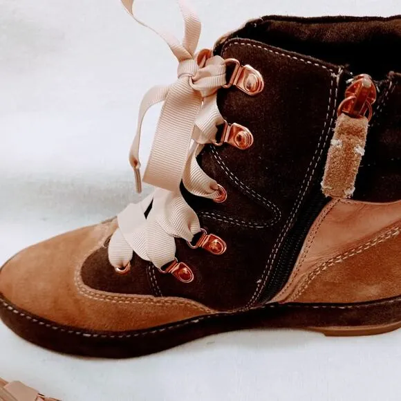 Anthropology Hiking Boots Sz 8 Brown Pink LEATHER SUEDE Keli Dagger Brooklyn