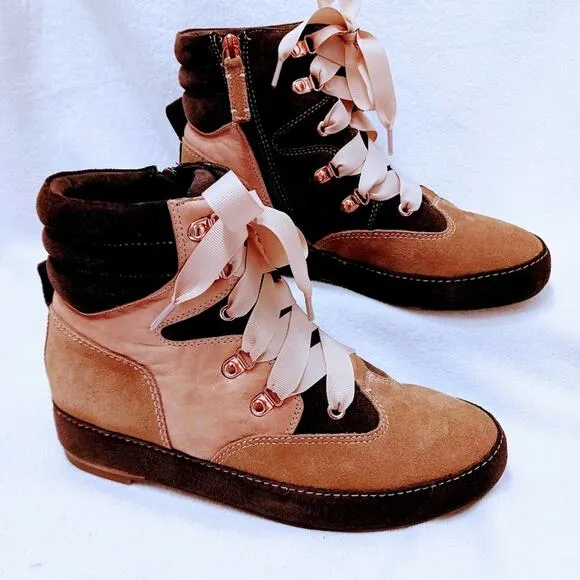 Anthropology Hiking Boots Sz 8 Brown Pink LEATHER SUEDE Keli Dagger Brooklyn