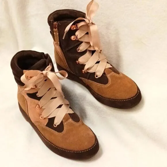Anthropology Hiking Boots Sz 8 Brown Pink LEATHER SUEDE Keli Dagger Brooklyn