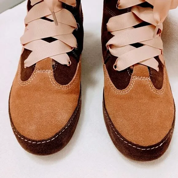 Anthropology Hiking Boots Sz 8 Brown Pink LEATHER SUEDE Keli Dagger Brooklyn