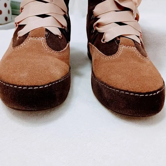 Anthropology Hiking Boots Sz 8 Brown Pink LEATHER SUEDE Keli Dagger Brooklyn