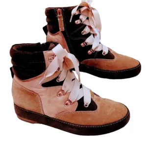 Anthropology Hiking Boots Sz 8 Brown Pink LEATHER SUEDE Keli Dagger Brooklyn