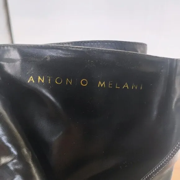 ANTONIO MELANI SZ 7M BlackTOOLED Leather ZIP UP MID CALF WOMEN BOOTS WS11-1