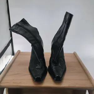 ANTONIO MELANI SZ 7M BlackTOOLED Leather ZIP UP MID CALF WOMEN BOOTS WS11-1