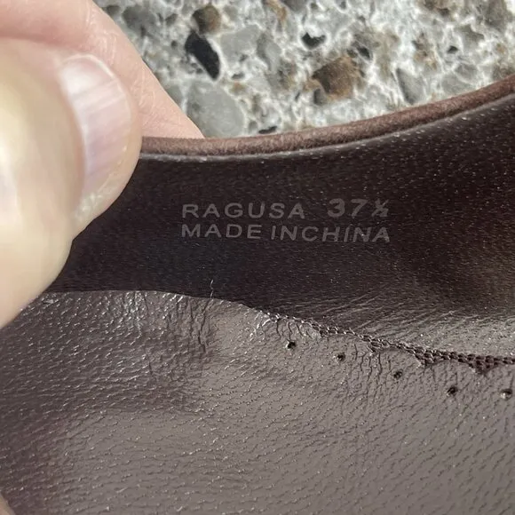 Apepazza Suede Leather Ribbon &amp; Beads Embroidered Shoes Floral Brown Size 37.5