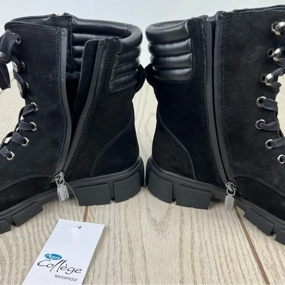 Aqua College Palmer Lace-up Zipper Waterproof Boots 7M Black Suede $140