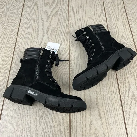 Aqua College Palmer Lace-up Zipper Waterproof Boots 7M Black Suede $140