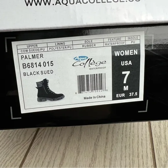 Aqua College Palmer Lace-up Zipper Waterproof Boots 7M Black Suede $140