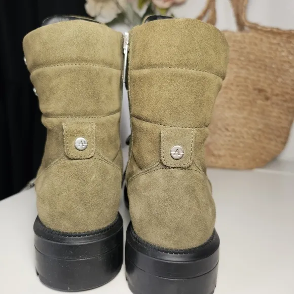 Aquatalia 6 1/2 Leia Olive Green Weather proof Lace Up Boots water proof suede