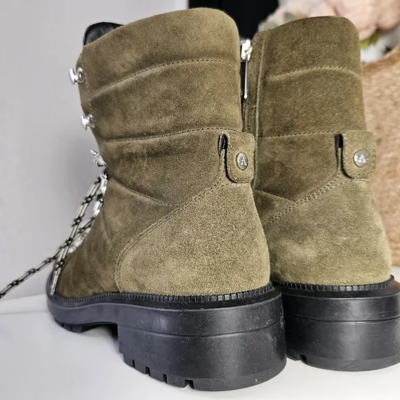 Aquatalia 6 1/2 Leia Olive Green Weather proof Lace Up Boots water proof suede