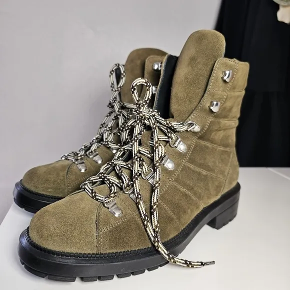 Aquatalia 6 1/2 Leia Olive Green Weather proof Lace Up Boots water proof suede
